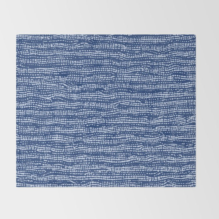 Mud Cloth Stitch Stripes Boho Indigo Blue Throw Blanket Gallery Image 2