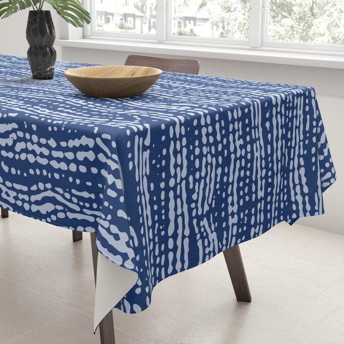 Mud Cloth Stitch Stripes Boho Indigo Blue Tablecloth Gallery Image 3