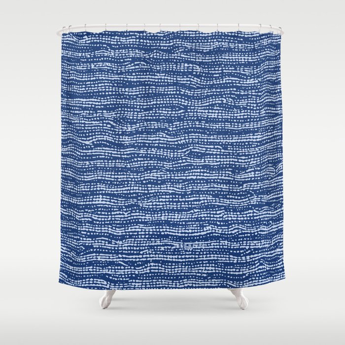 Mud Cloth Stitch Stripes Boho Indigo Blue Shower Curtain Gallery Image 1