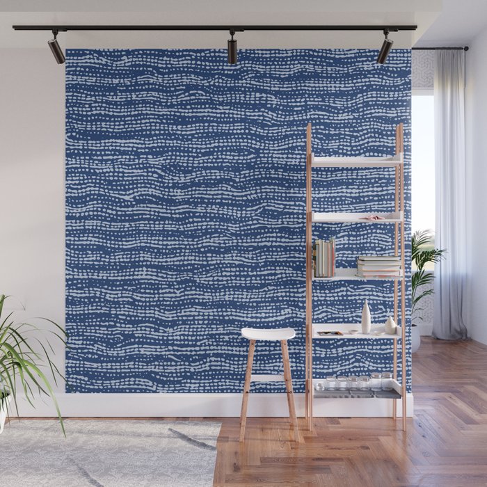 Mud Cloth Stitch Stripes Boho Indigo Blue Wall Mural Gallery Image 1