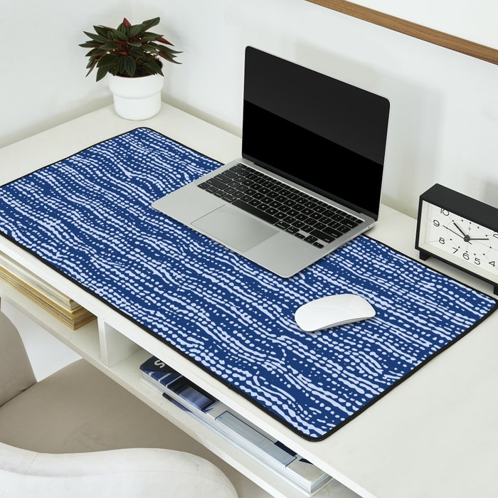 Mud Cloth Stitch Stripes Boho Indigo Blue Desk Mat Gallery Image 2