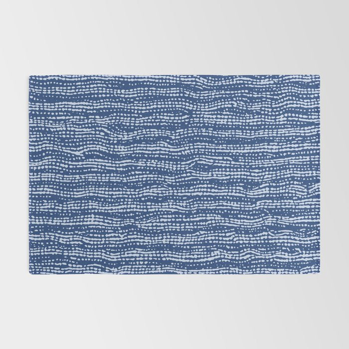 Mud Cloth Stitch Stripes Boho Indigo Blue Rug Gallery Image 2