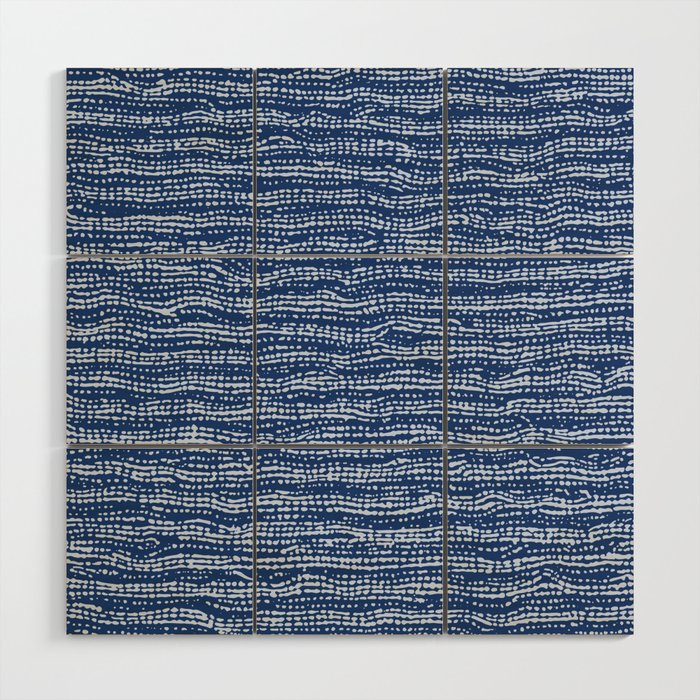 Mud Cloth Stitch Stripes Boho Indigo Blue Wood Wall Art Gallery Image 1