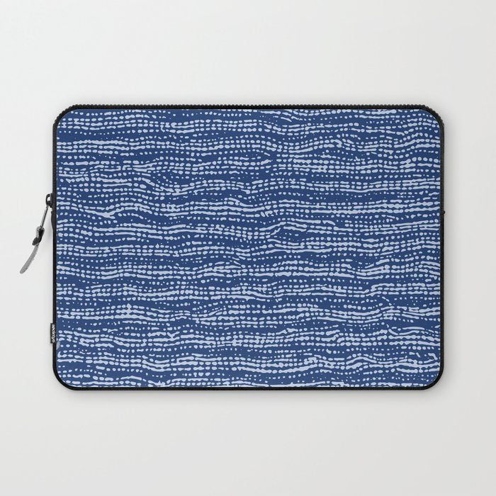 Mud Cloth Stitch Stripes Boho Indigo Blue Laptop Sleeve Gallery Image 1