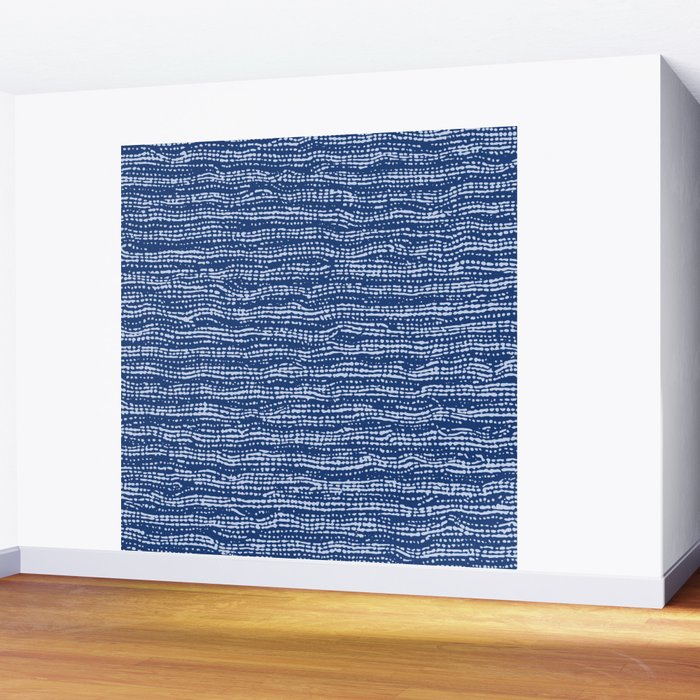 Mud Cloth Stitch Stripes Boho Indigo Blue Wall Mural Gallery Image 2