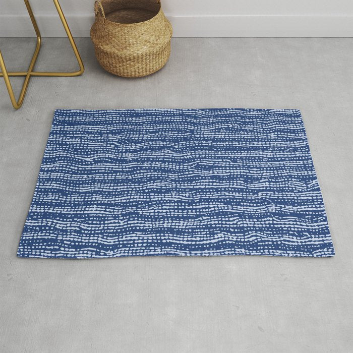 Mud Cloth Stitch Stripes Boho Indigo Blue Rug Gallery Image 1