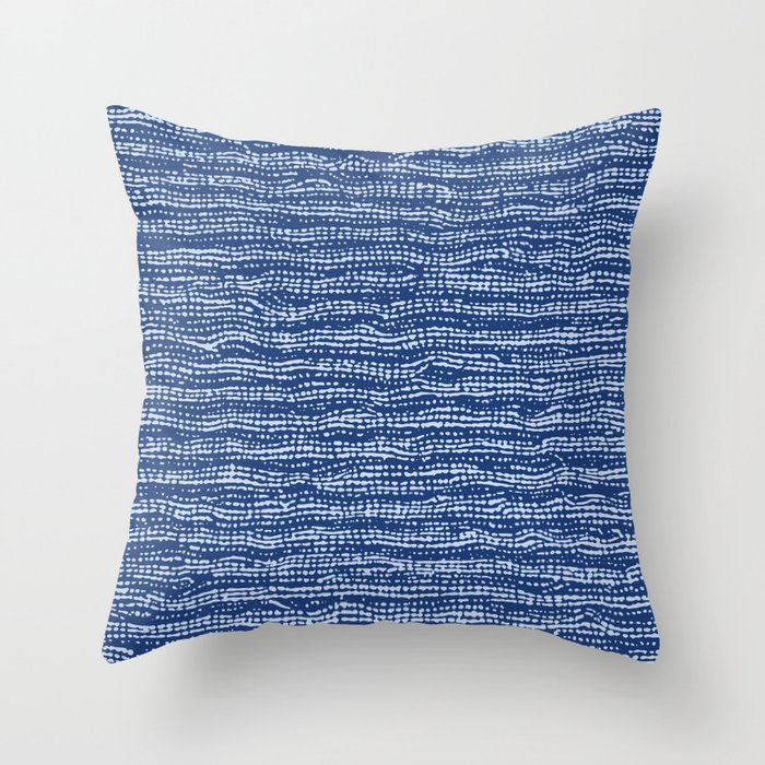 Mud Cloth Stitch Stripes Boho Indigo Blue Throw Pillow Gallery Image 1