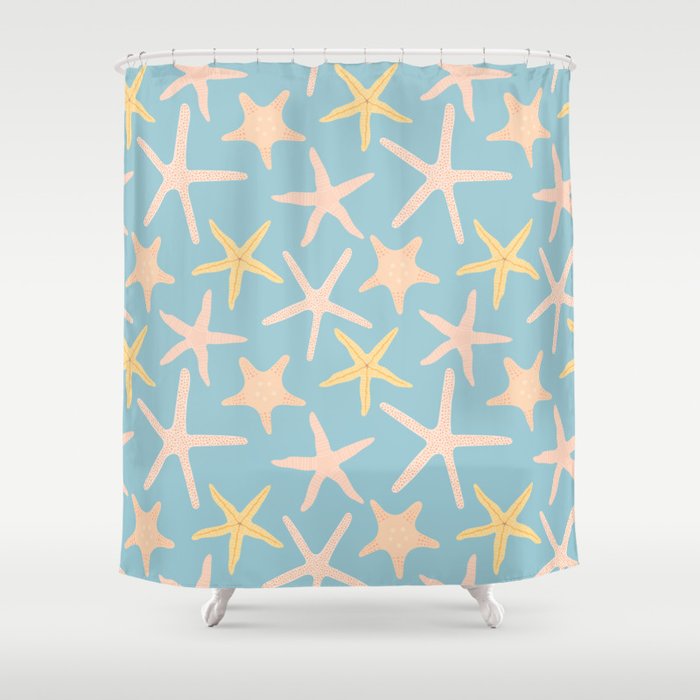 Vintage marine starfish sea animal pattern Shower Curtain Gallery Image 1