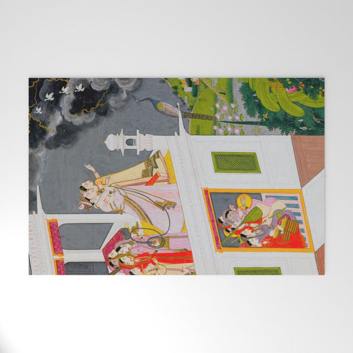 Lovers Watching an Approaching Thunderstorm, Indian Miniature Painting  Welcome Mat Gallery Image 1