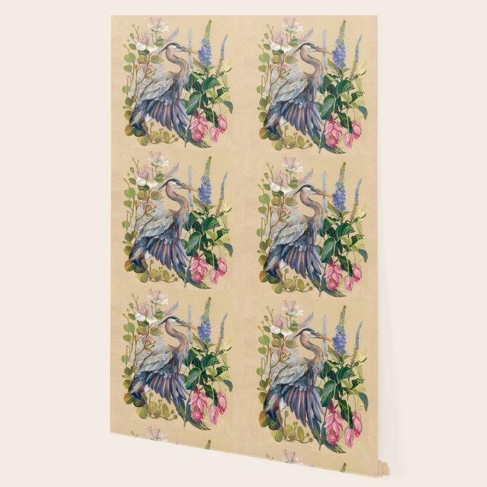 Blue Heron Floral Wallpaper Gallery Image 2