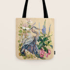 Blue Heron Floral Tote Bag Gallery Image 1