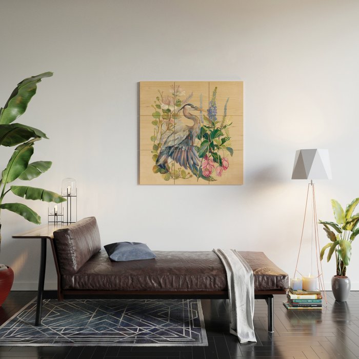 Blue Heron Floral Wood Wall Art Gallery Image 2