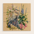 Blue Heron Floral Wood Wall Art Gallery Image 1