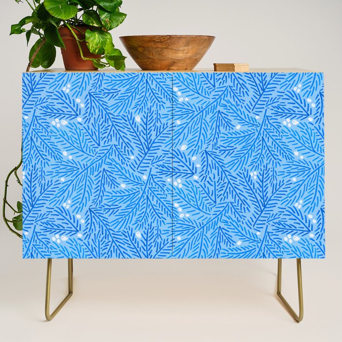 Winter Berries & Pine Branches in Blue Credenza Gallery Image 1