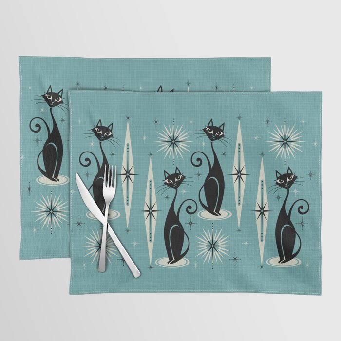 Mid Century Meow Retro Atomic Cats on Blue Placemat Gallery Image 1