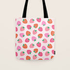 Strawberry Toss on Checks - Pink and Green Tote Bag Gallery Image 1