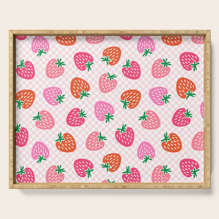 Strawberry Toss on Checks - Pink and Green Serving Tray Gallery Image 1