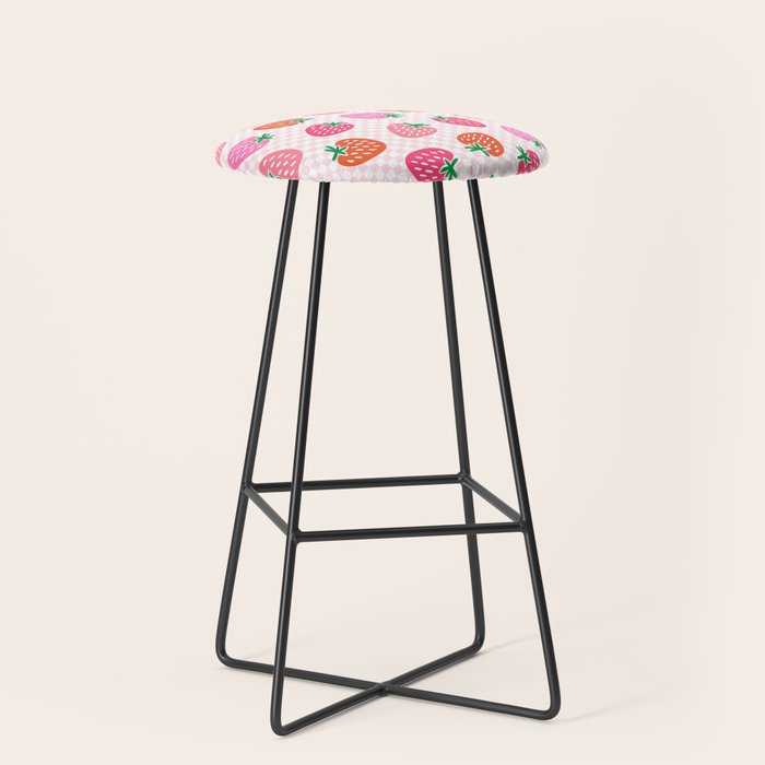 Strawberry Toss on Checks - Pink and Green Stool Gallery Image 1