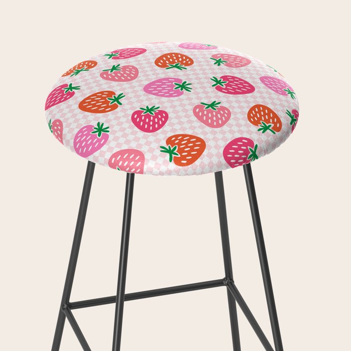 Strawberry Toss on Checks - Pink and Green Stool Gallery Image 2