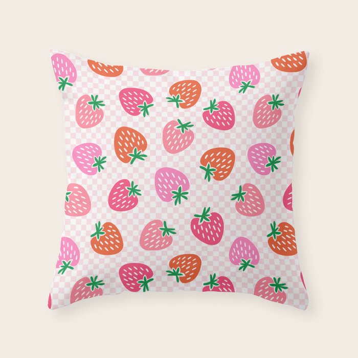 Strawberry Toss on Checks - Pink and Green Throw Pillow Gallery Image 6