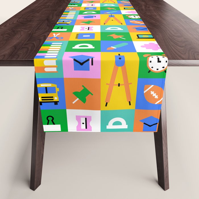 Colorful back to school mosaic pattern Table Runner Gallery Image 1