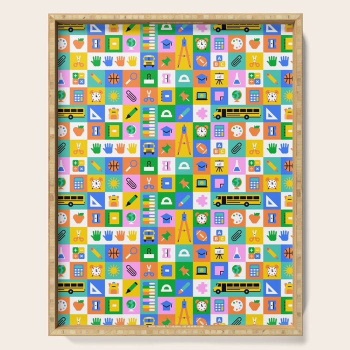 Colorful back to school mosaic pattern Serving Tray Gallery Image 1