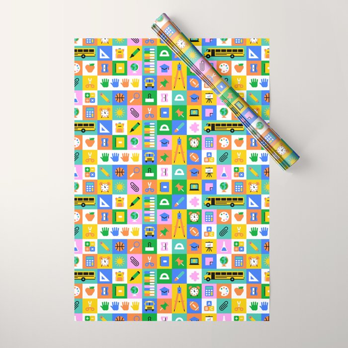 Colorful back to school mosaic pattern Wrapping Paper Gallery Image 1