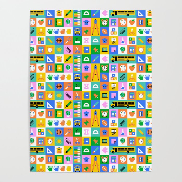 Colorful back to school mosaic pattern Poster Gallery Image 1