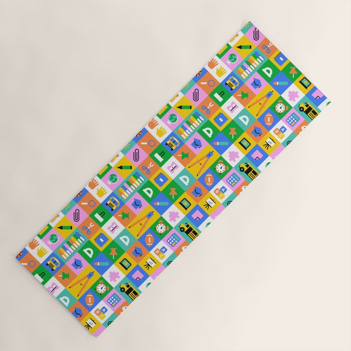 Colorful back to school mosaic pattern Yoga Mat Gallery Image 1