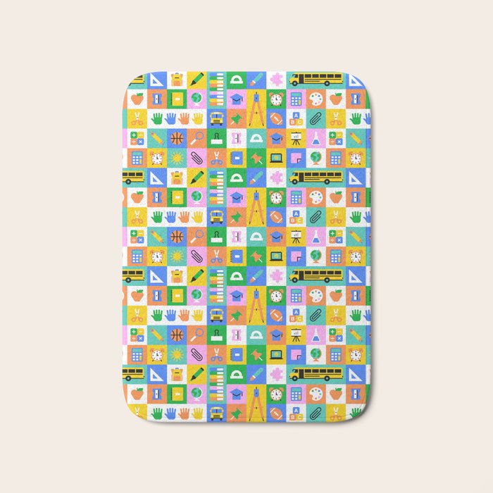 Colorful back to school mosaic pattern Bath Mat Gallery Image 1