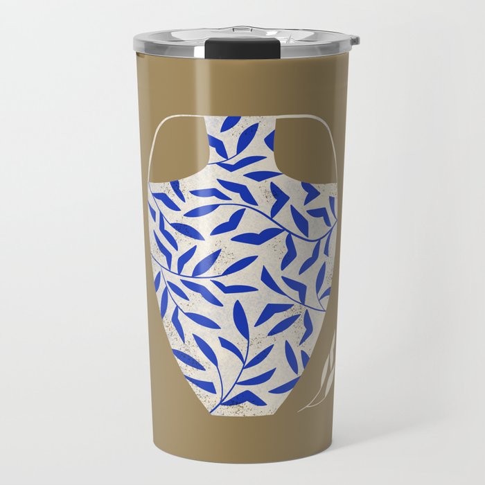 Leafy Blue Vase Travel Mug Gallery Image 1