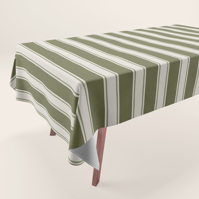 Olive Green Striped - Cozy Heirloom Tablecloth Gallery Image 1