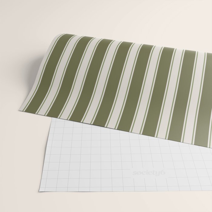 Olive Green Striped - Cozy Heirloom Wrapping Paper Gallery Image 2