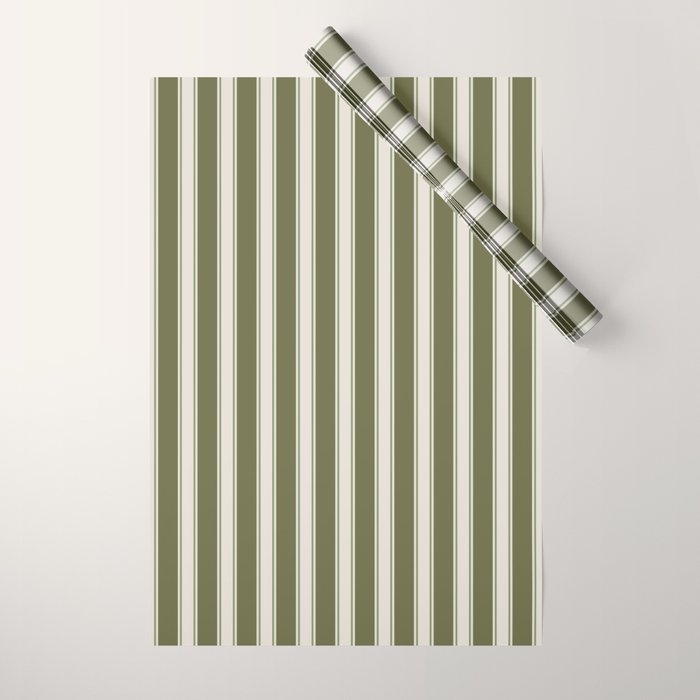 Olive Green Striped - Cozy Heirloom Wrapping Paper Gallery Image 1