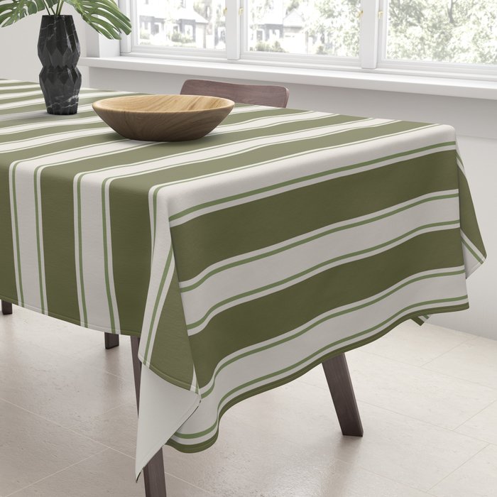 Olive Green Striped - Cozy Heirloom Tablecloth Gallery Image 3