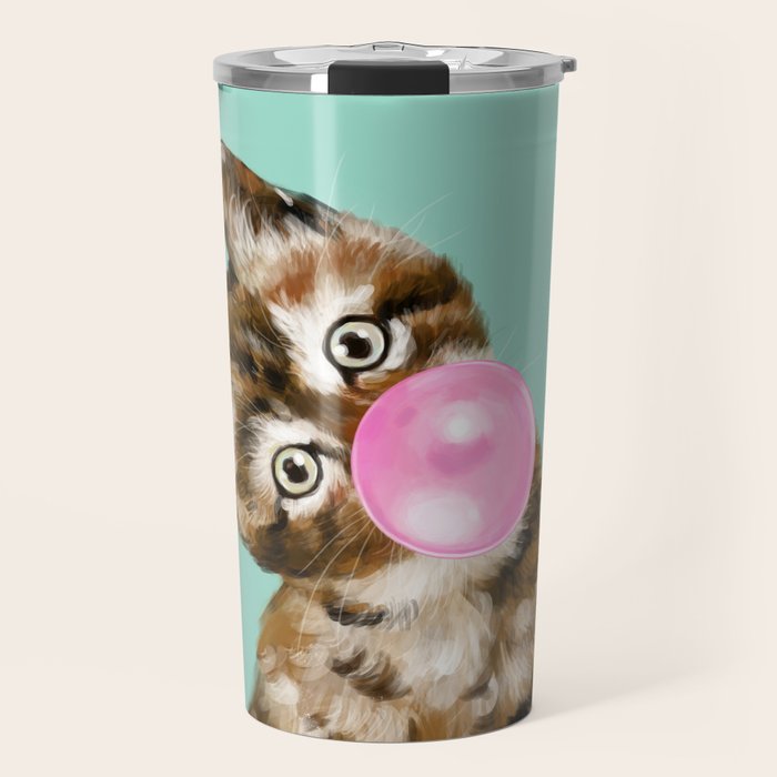 Bubble Gum Baby Cat in Green Travel Mug Gallery Image 1