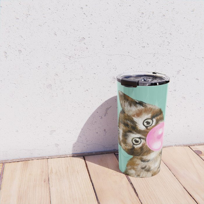 Bubble Gum Baby Cat in Green Travel Mug Gallery Image 4