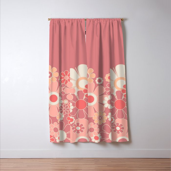 Retro Garden Flower Cuff Mauve Peach Vintage Contemporary Aesthetic Floral Pattern Window Curtain Gallery Image 3