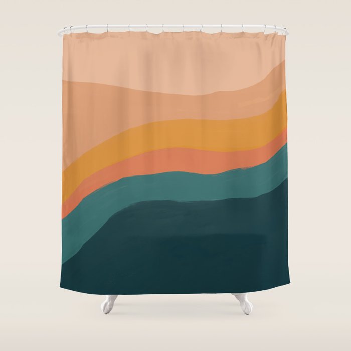 Waves On Sunset Hill | Waves Texture Design Shower Curtain Gallery Image 1
