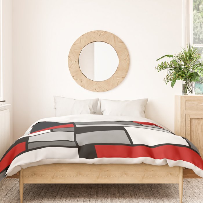 Mid Century Modern Color Blocks in Red, Gray, Black and White Duvet Cover Gallery Image 3
