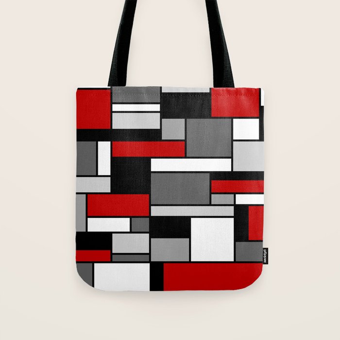 Mid Century Modern Color Blocks in Red, Gray, Black and White Tote Bag Gallery Image 1