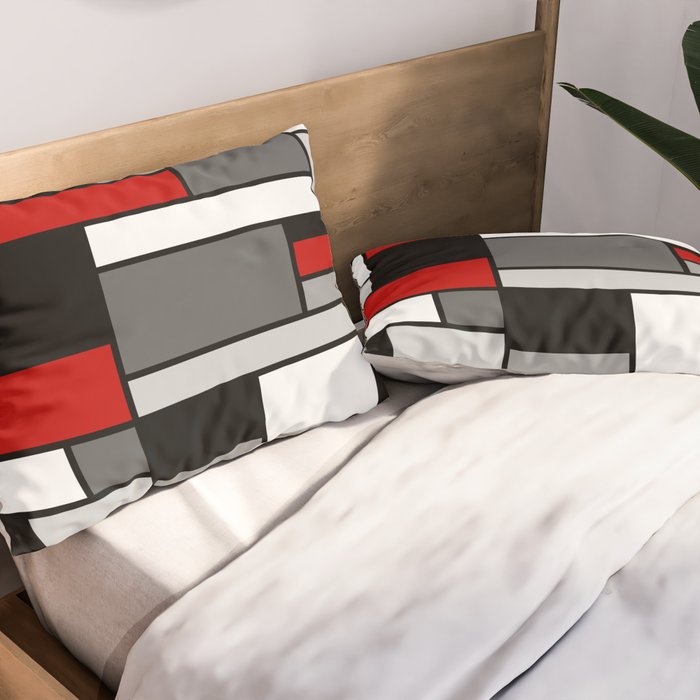 Mid Century Modern Color Blocks in Red, Gray, Black and White Pillow Sham Gallery Image 2