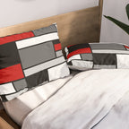 Mid Century Modern Color Blocks in Red, Gray, Black and White Pillow Sham Gallery Image 2