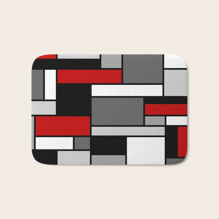 Mid Century Modern Color Blocks in Red, Gray, Black and White Bath Mat Gallery Image 1