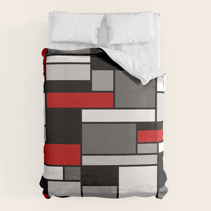 Mid Century Modern Color Blocks in Red, Gray, Black and White Duvet Cover Gallery Image 6