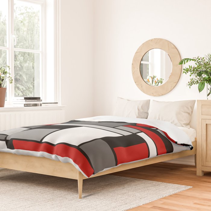 Mid Century Modern Color Blocks in Red, Gray, Black and White Duvet Cover Gallery Image 2