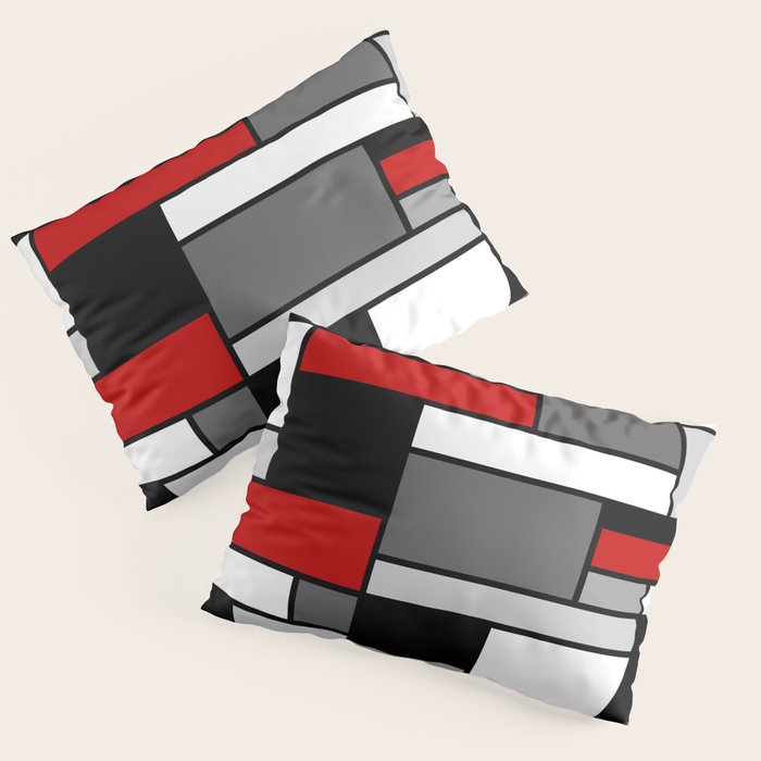 Mid Century Modern Color Blocks in Red, Gray, Black and White Pillow Sham Gallery Image 1
