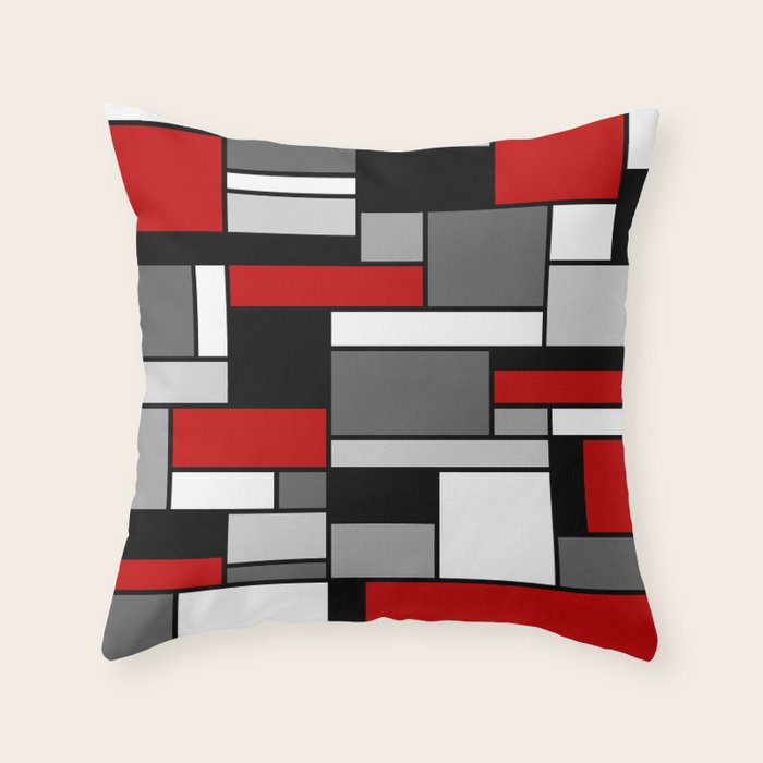 Mid Century Modern Color Blocks in Red, Gray, Black and White Throw Pillow Gallery Image 1