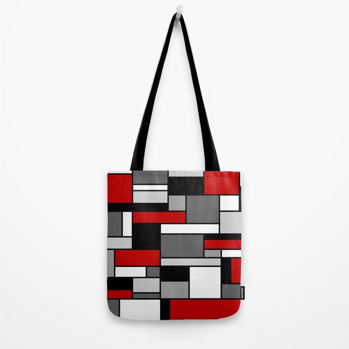 Mid Century Modern Color Blocks in Red, Gray, Black and White Tote Bag Gallery Image 2