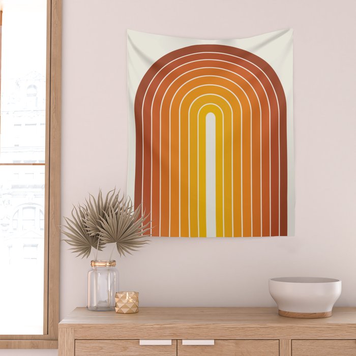 Gradient Arch IX Retro Orange Mid Century Modern Rainbow Wall Tapestry Gallery Image 2